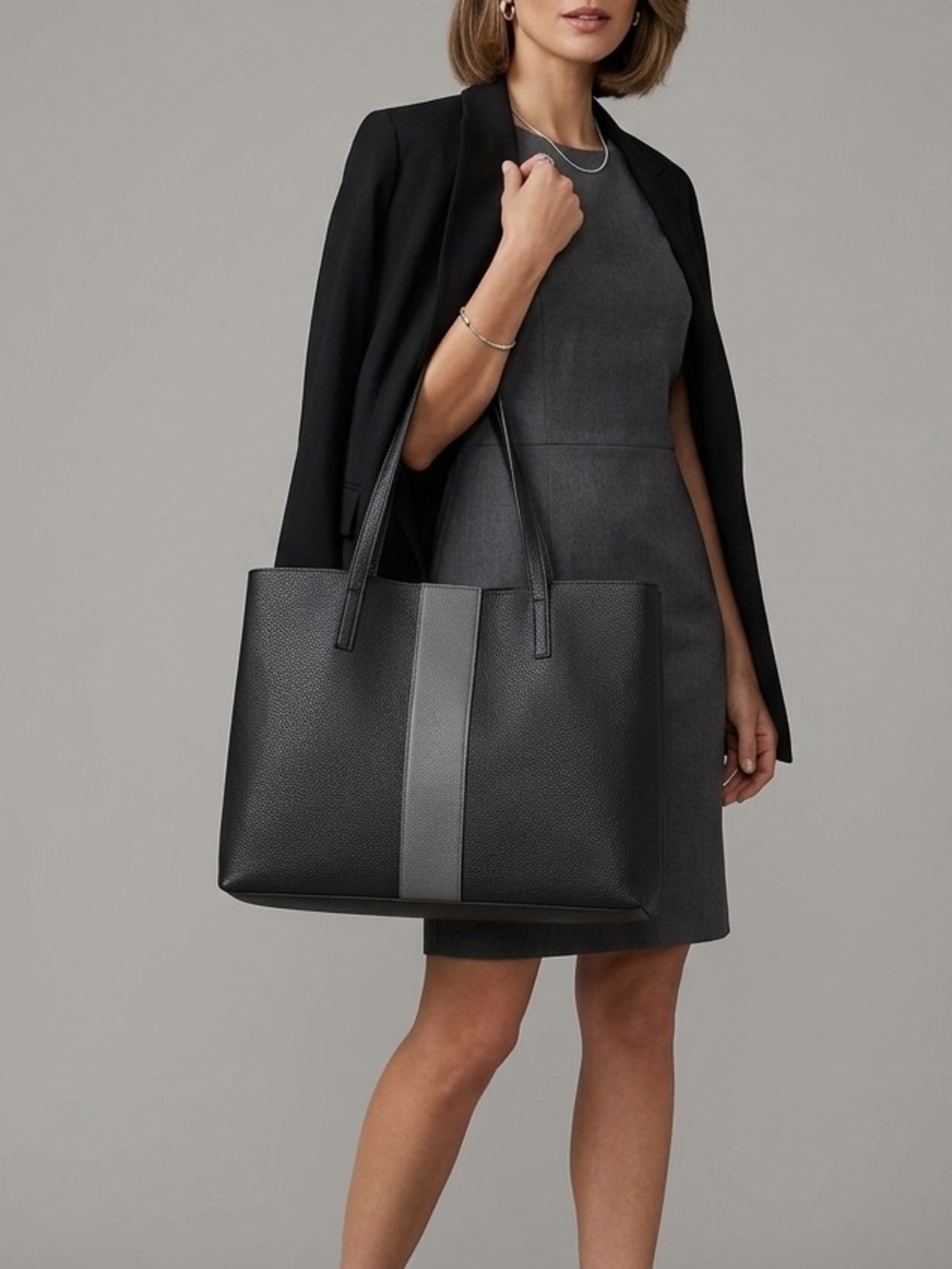 Vince Camuto Luck Black Tote with Gray Center Panel